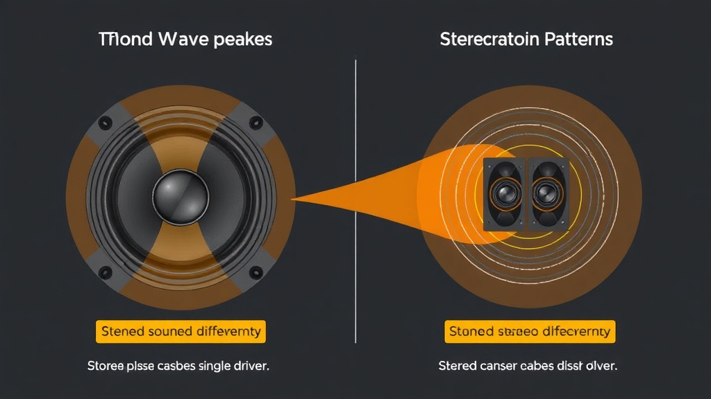 단일 드라이버의 모노 스피커와 듀얼 드라이버의 스테레오 스피커 내부 구조 비교도